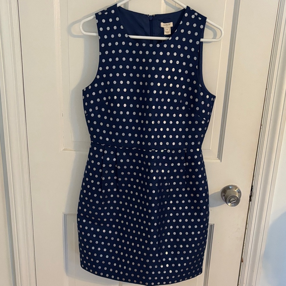 J. Crew Navy and Silver Polka Dot Mini Dress